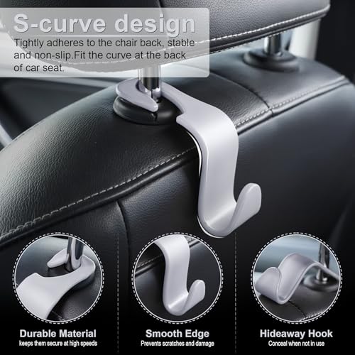 Image of LivTee Car Seat Headrest Hook, Car Headrest Hidden Hook, 4 Pack Universal Auto Car Back Seat Hook Organizer for Purse Coat, Car Interior Accessories (Gray)