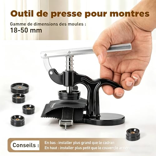 Eventronic Outil Montre+Presse de Boîtier Montre, Kit Changement Pile Horloger, Kit Horlogerie, Ouvre et Fermer Boitier, Kit Reparation Horloger pour Fermeture la Table Arrière 12 Tailles de Moules – vue 7