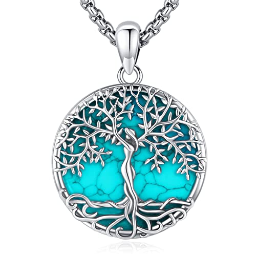 Jewelry Gifts - Tree of Life Necklace Sterling Silver Abalone Shell/Opal/Moonstone/Black Onyx/Turquoise/Malachite/Crystal Family Tree of Life Jewelry for Women Men