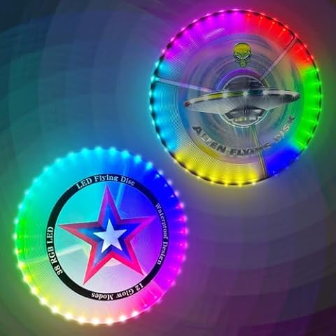 Punieayi Bundle of 2 - Flying Disc with Millions of Colors, 12 Lighting Modes, Star + Grey Cover