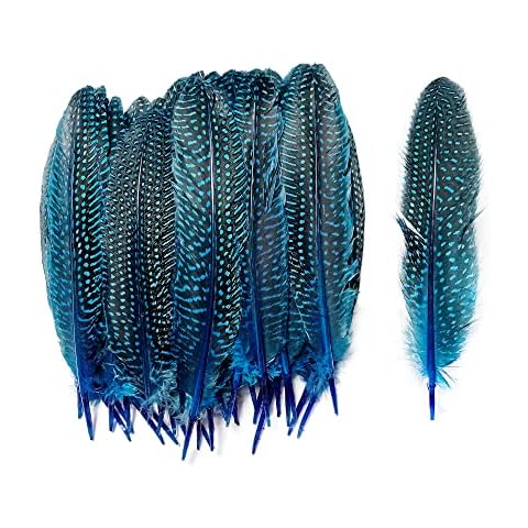 HAPPY FEATHER 6-9 inch Natural Guinea Wing Plumage Feather for DIY Craft, Jewelry and Clothing Decoration Pack of 20-Blue Cover