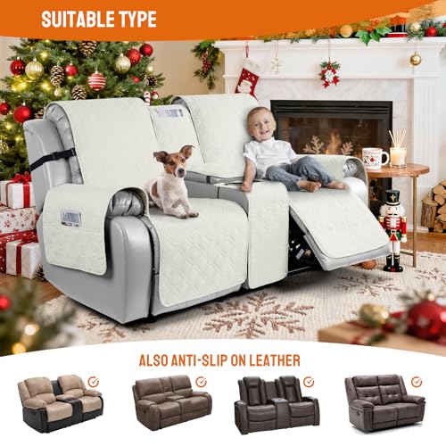 Image of VANSOFY Loveseat Recliner Cover with Console 100% Waterproof Sofa Slipcovers Non-Slip Reclining Couch Cover Split Sofa Covers Furniture Protector for Pets, Dogs(Off White)