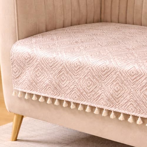 Image of HOMEMONDE 2 Seater Quilted Velvet Printed Sofa Cover with Tassels |Soft, Durable & Premium Fabric with Tassels | Sofa Cover Mats for Living Room, Bedroom & Office (76 X 122 CM, Tribal Lattice)
