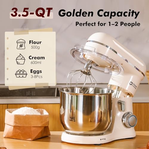 Image of Kitchen in the Box Stand Mixer, 3.5 QT Small Kitchen Electric Stand Mixers, 10-Speed Portable Lightweight Dough Mixer for Daily Use with Egg Whisk, Dough Hook, Beater (Light Pink)