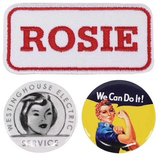 Rosie The Riveter Badge Set Rosie Iron-On Patch + 2 Pin Buttons We Can Do It! & Electric Service Designs Vintage Feminist Icon Apparel Accessories