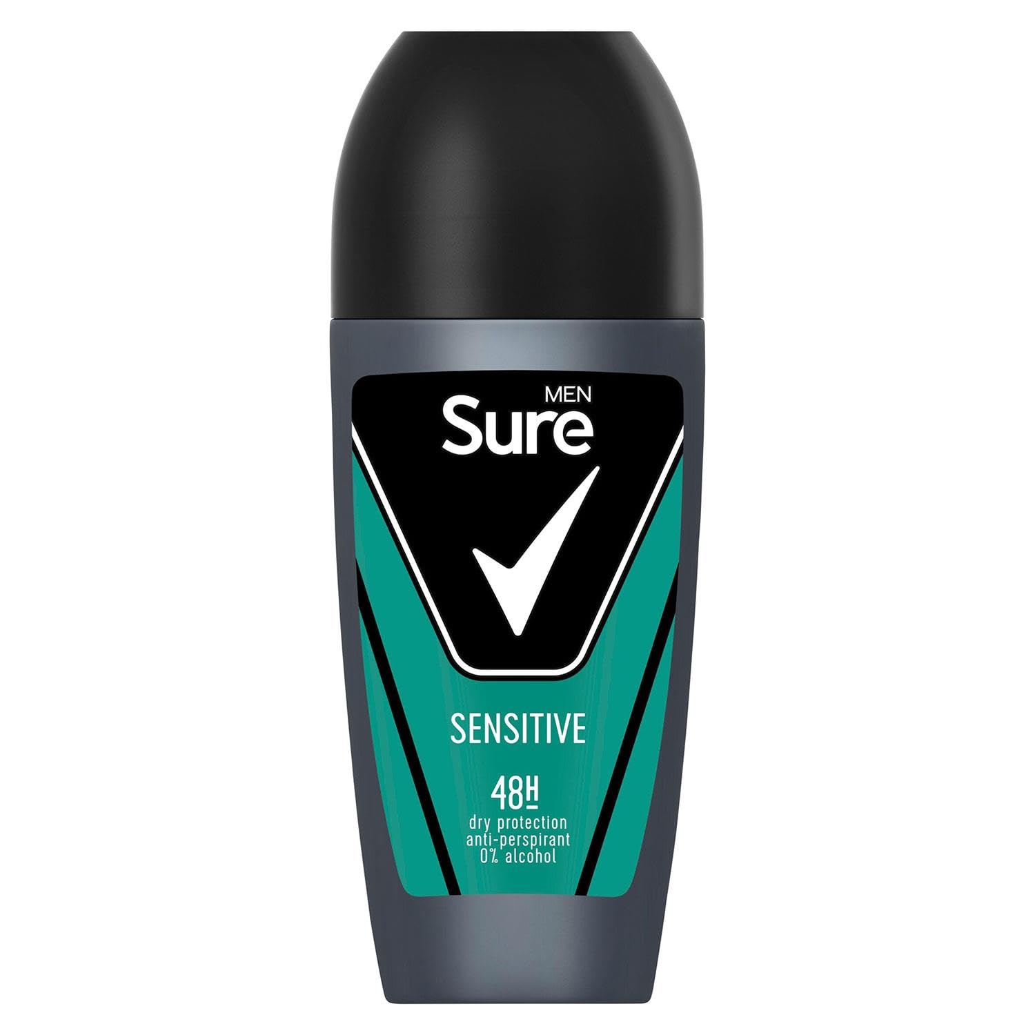 Sure Deodorante antitraspirante roll on Sensitive 48H protezione da sudore e odori con fragranza al legno di sandalo, patchouli e vaniglia, per uomo, 50 ml, confezione da 3