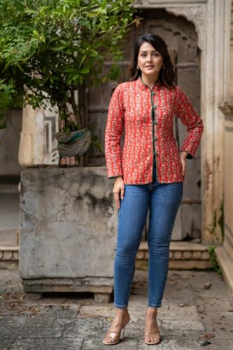 Image of Reversible Jacket for Women | Double Sided Quilted Jacket | Reversible Winter Jacket for Women | Stylish Ethnic Printed Jacket | Warm & Comfortable Casual Outerwear