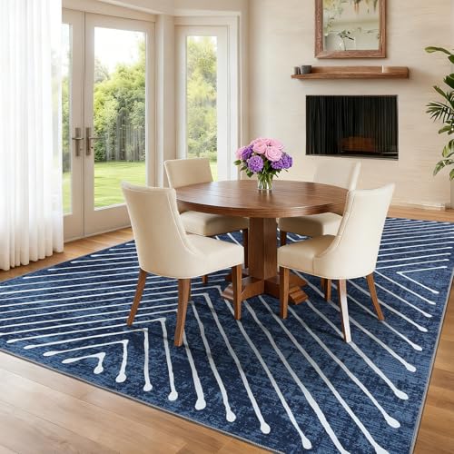 Tapete geométrico azul de 8x10 pies ROYHOME miniatura 3