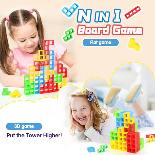 image for BBnote 64PCS Stack Attack Game for Adult & Kids, Tetra Board Tower Gam
