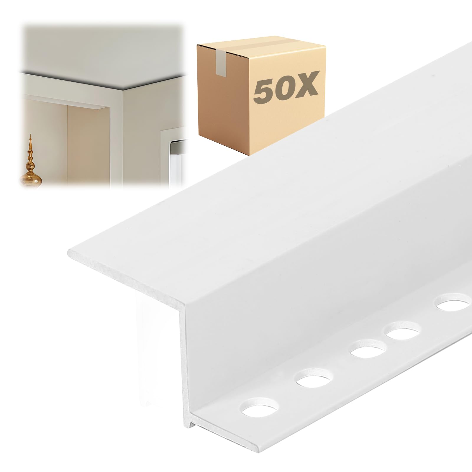 50x Schattenfugenprofil PVC mit Lippe 119cm,Abmessung: 12,5 mm,Abschlussprofil aus Hart-PVC für Gipskartonkonstruktionen,Gipskarton Abschlussprofil,Trockenbau (13 * 12 * 11mm)