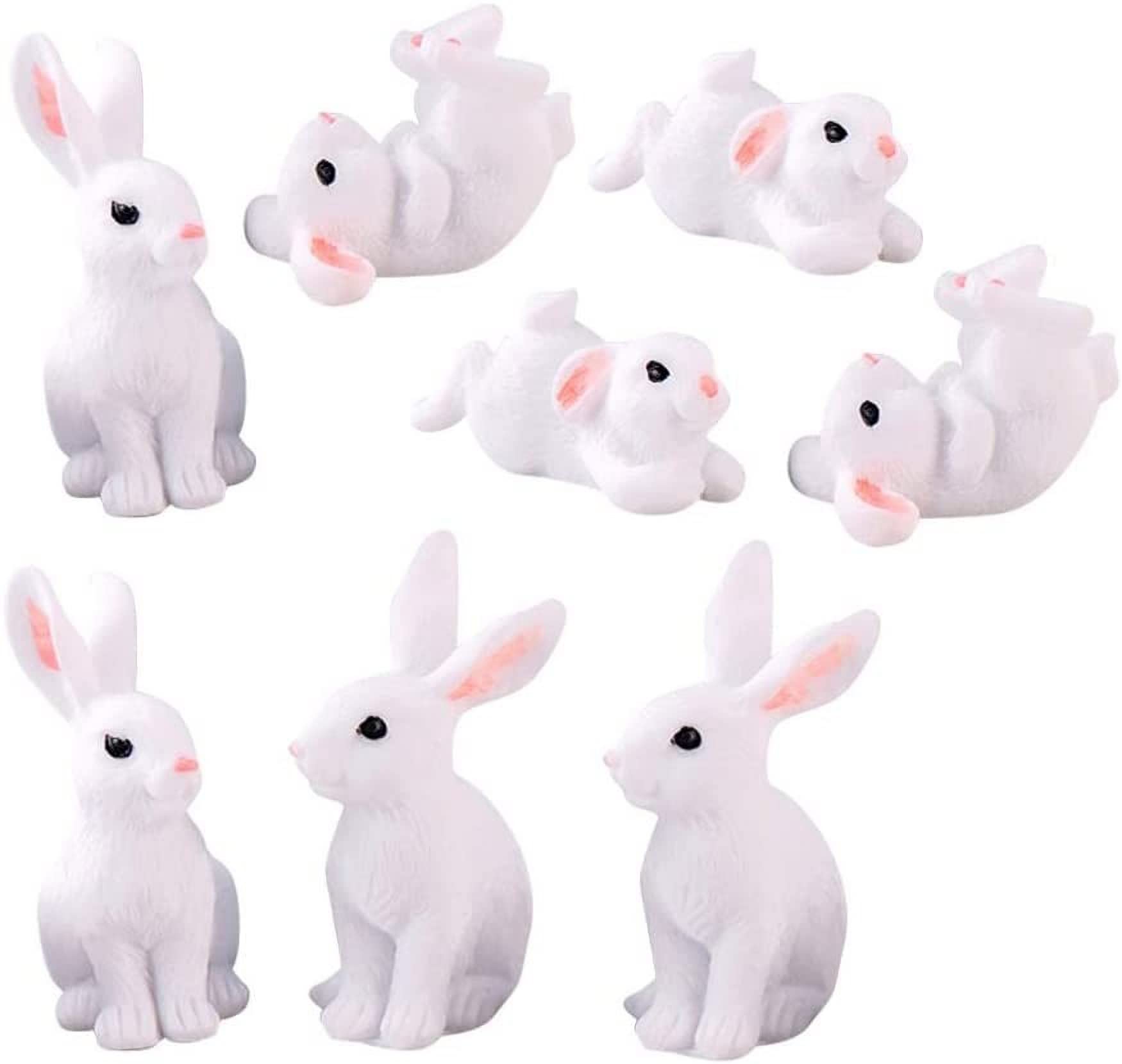 Rabbit Ornament Mini Animals Miniature Figurines Resin Ornaments, Cake Cupcake Toppers, Rabbit Fairy Garden Miniature Figurines Collection Playset for Easter Birthday Gift Desk Decorations 8Pcs