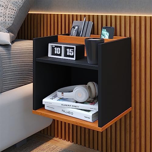 Mesa de Cabeceira Suspensa com Porta Objetos Celular e Nicho (Pre...