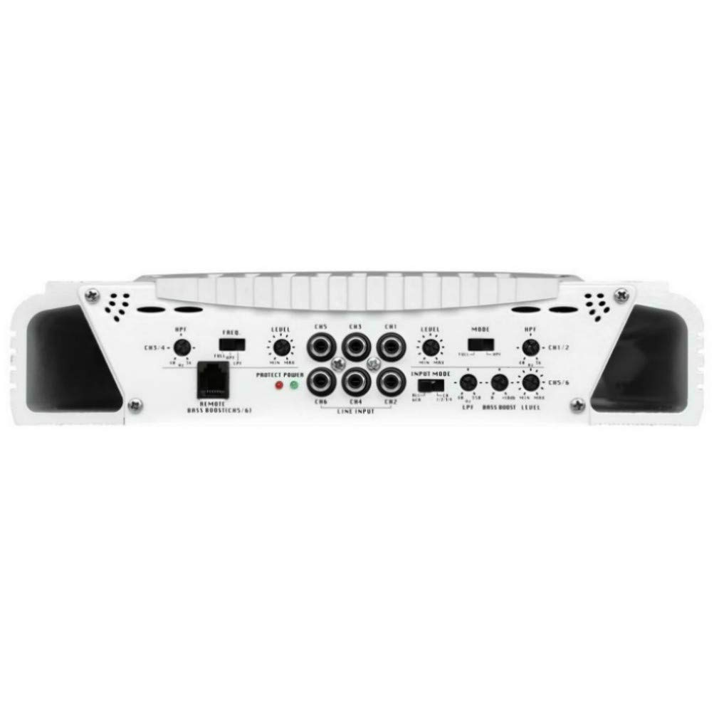 1 amplificatore marino 6 canali compatibile con PYLE PLMRA620 2000 watt max 4x175 + 1x400 watt rms stabile 2 ohm barca bass boost 0 +/- 18 db, 1 pezzo