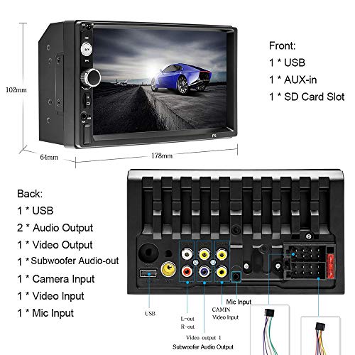 Bluetooth Car Stereo 2 Din 7'' Touch Screen Car Radio FM Receiver Mirror Link for iOS/Android Phone with Dual USB/AUX-in/SD Support Backup Camera Input + Steering Wheel Remote Control