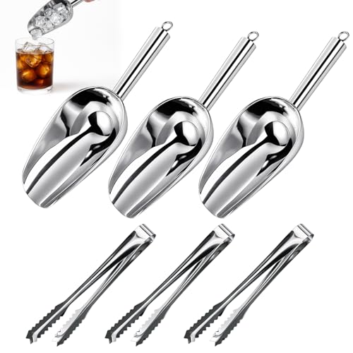 Ice Scoop Stainless Steel Ice Scoop Flour Scoop Set with Ice Tongs Small Scooper for Kitchen Food Scoop for Ice Candy Flour Pet Food Bar
