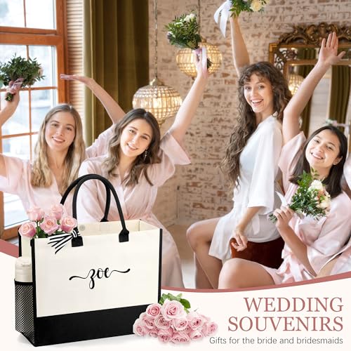 Image of Personalized Name Tote Bag for Women, Birthday Best Friend Bridesmaid Gifts for Women Canvas Initial Tote Bags