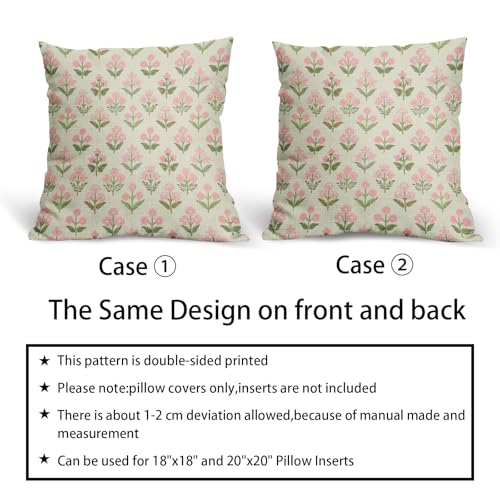 Sivirary Pink Green Block Print Pillow Covers 18x18 Inch Set of 2 Vintage Floral Decorative Pillow Cases Boho Outdoor Linen Square Cushion Cover Rustic Farmhouse Decor for Bedroom Home Sofa Couch Bed - Cosy Home Interiors Sivirary Pink Green Block Print Pillow Covers 18x18 Inch Set of 2 Vintage Floral Decorative Pillow Cases Boho Outdoor Linen Square Cushion Cover Rustic Farmhouse Decor for Bedroom Home Sofa Couch Bed - Image 6