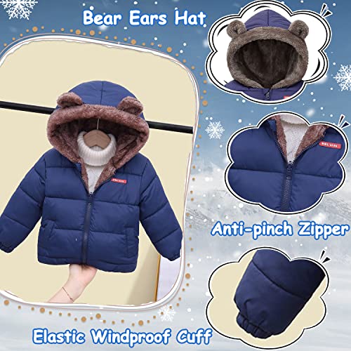 Fairy Baby Infant Baby Boys Winter Coat Cute Bear Ear Hooded Jacket Warm Fleece Outerwear Windproof Toddler Navy 18-24M thumb #2