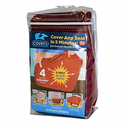 Universal Stretch Small - Medium Seat Covers -4 Pack Fabric Cushion Slipcovers and Protectors for Small or Medium Size Chairs -Burgundy-by EZ Cover