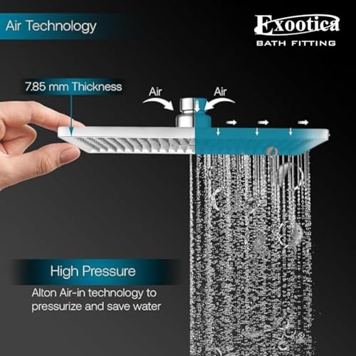 Image of Stainless Steel 304 Shower Head | 1Pc, 4 x 4In Size, Silver | Heavy Metal, Ultra Slim Square Luxury Bathroom Overhead Shower - Magic