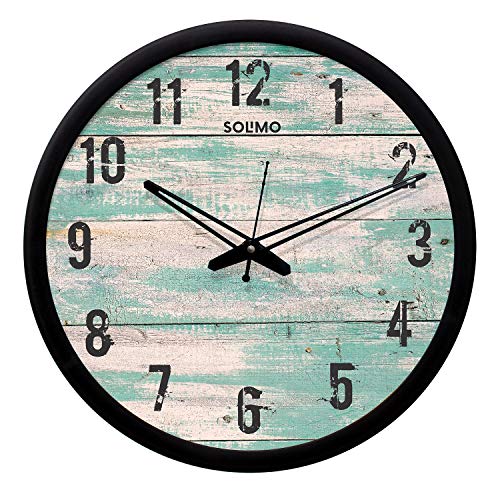 Image of Amazon Brand - Solimo Plastic Silent Movement 12-inch Designer Wall Clock (Black Frame, 30.48 x 30.48 x 5.02 cms /12 x 12 x 1.97 inches)