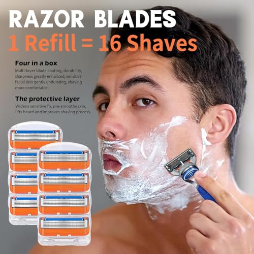 16 Pcs Razor Refills for Fusion 5, 5-Bladed Razor, a More Comfortable Shave for Men, Orange New Version - Image 7