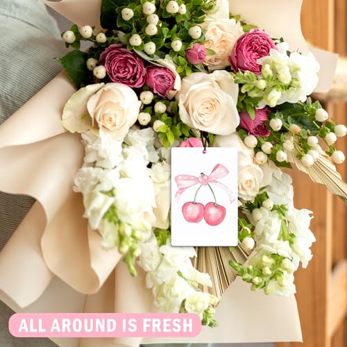 Image of Coquette Pink Bow Car Air Freshener 4Pcs, Girly Car Accessories for Women, Preppy Air Freshener forCar Interior Closet Drawer Books, Preppy Pink Cherry Butterfly CarMirror Decor Hanging