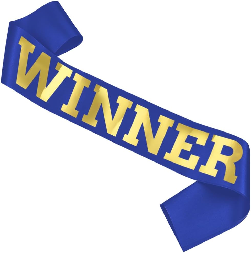 Winner Satin Sash Party Accessory, BLUE And Gold Winner Satin Sashes Celebrate In Style At Parties, Contests, Sporting Events And Competitions, 1st Place Award Sash Grand Prize Ribbon Winner Victory Ribbon Deluxe Recognition Ribbons for Classroom, BLUE
