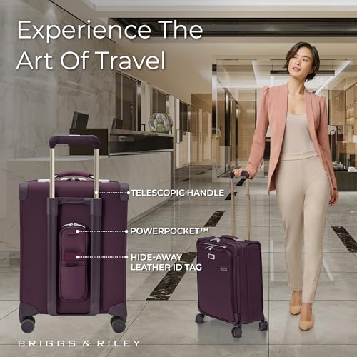 Image of Briggs & Riley 21 inch Global Carry On Expandable Spinner - Luggage for International Travel, Suitcases with Wheels, Softside Rolling Bag for Men & Women, Self-Repairing Zipper - Baseline Collection, Plum