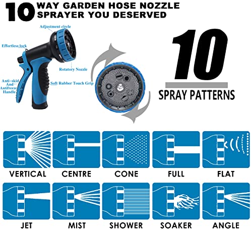 Garden Hose 100Ft Expandable Water Hose Lightweight Retractable Long Hose,No Kink Flexible Hose With 10 Standard Function Nozzle,Super Latex Core Flex Hose Outdoor Watering Equipment Hose Blue #TOP1