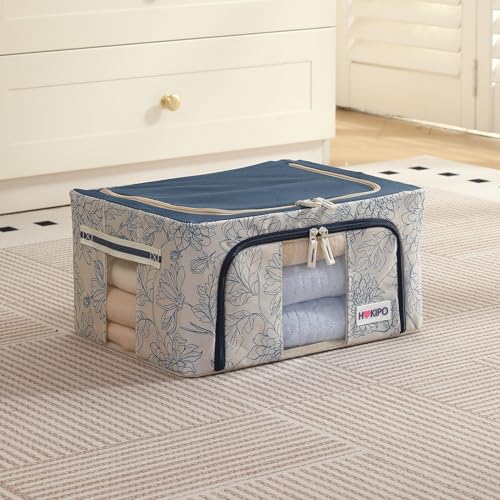Image of HOKIPO 24L(S) Wardrobe Organiser for Storage of Clothes, 600D Oxford Fabric Storage Box, Blue Blossom Pack of 1 (AR-6484-BLU)