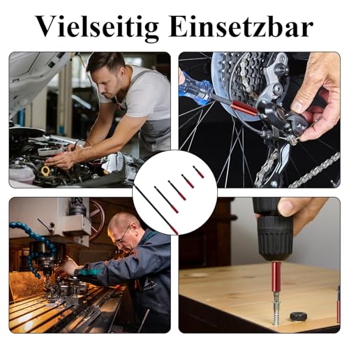 Sekfpnk 5 Stück Bithalter Magnetisch, 1/4 Zoll Sechskantschaft, Inklusive 50/60/100/150/300mm Bit Bitverlängerungen, Robust und Langlebig, für Bohrmaschinen und Schraubendreher (Rot)