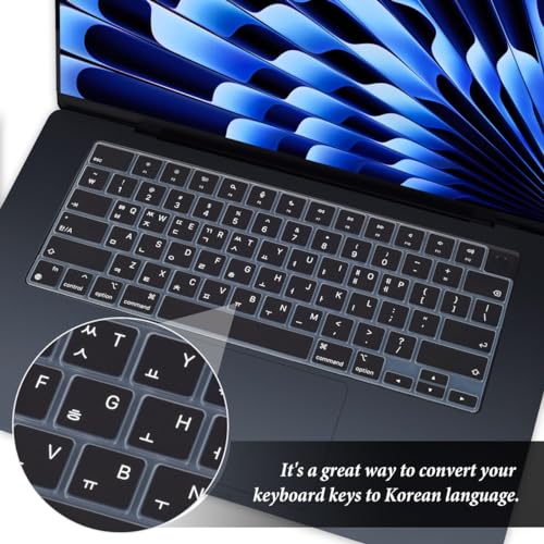 Casedao Korean Keyboard Cover For Apple 2024 2023 Macbook Air Laptop With M3 M2 Chip 15.3-Inch A3114 A2941,Macbook Air 13.6 Inch A3113 A2681 Keyboard Skin,Macbook Air 15 Inch 13 Inch Keyboard Protector-Black thumb #1