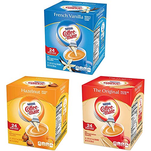 Coffee Mate Coffee Creamer Liquid Singles, French Vanilla, 24 Count (Pack of 4) with Hazelnut, 24 Count (Pack of 4) and Original, 24 Count (Pack of 4)