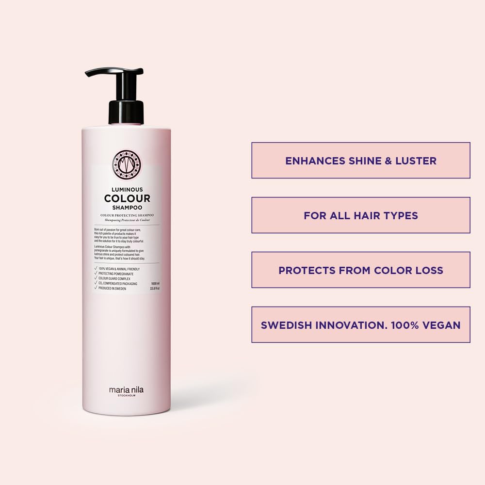 Maria Nila Shampoo coloriertes Haar Damen, Luminous Colour Shampoo mit Granatapfel gegen Farbverlust, Haarshampoo Frauen Farbschutz für gefärbtes und blondiertes Haar (vegan, sulfatfrei), 350 ml