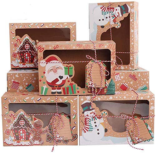 Weihnachten Keksverpackungen Geschenk Cupcake boxen karton Schachtel Deko mit Sichtfenster Papier DIY Kekstüten Kuchen Boxen Keksschachtel für Plätzchen Tasche für Weihnachten Party Supplies Cover