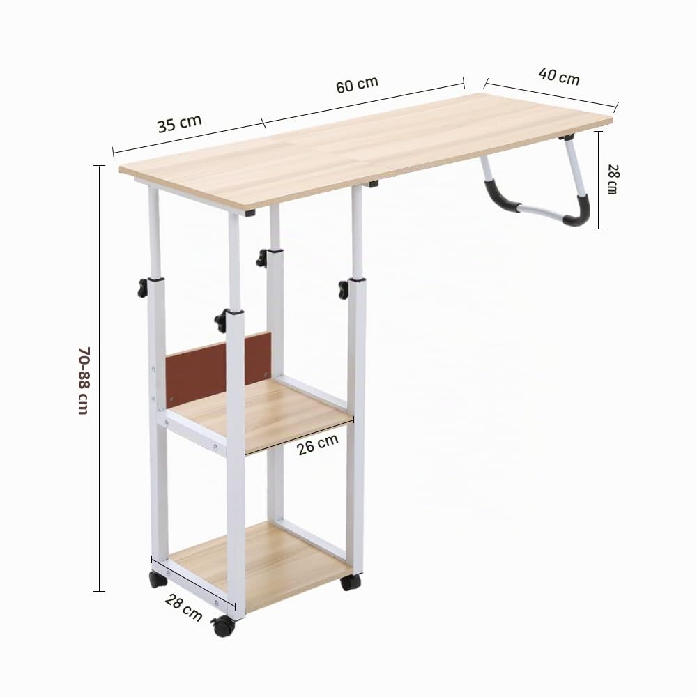 Warmiehomy Mesa de Cama con Ruedas bloqueables y Tapa elevable, Mesa de Cama Plegable móvil Altura Ajustable 70~88cm, Escritorio de cabecera para Trabajar Leer Comer Dormitorio sofá (Beige)