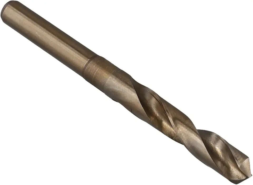 Broca de cobalto HSS 13-22 mm haste reduzida para metal, aço inoxidável, ferro fundido - cor dourada, ângulo de ponto de 135°, padrão DIN 338 BS328