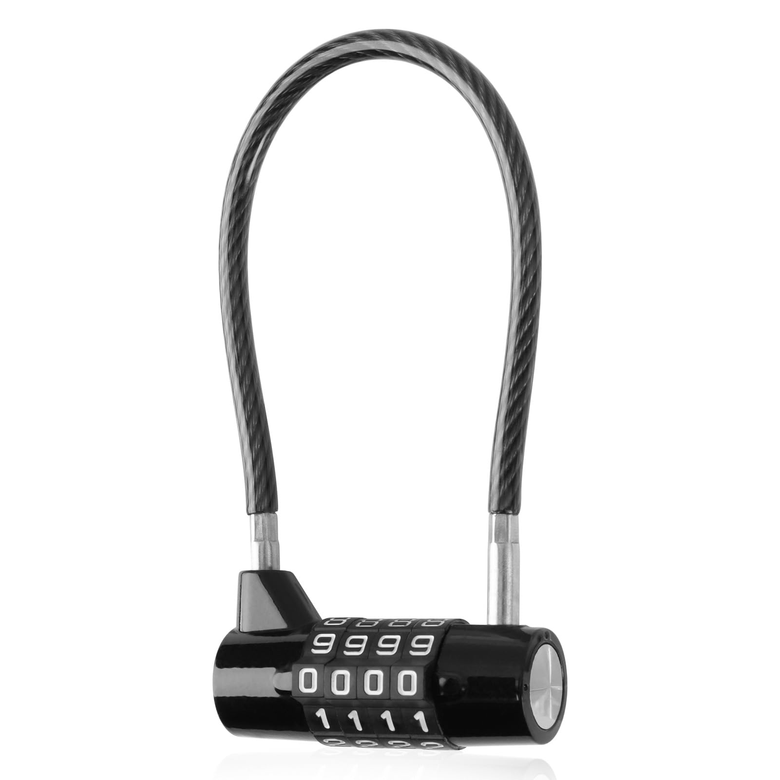 4 Digit Code Combination Padlocks Long Safety Lock Cabinet Door Handle Padlock Steel Cable Padlocks Waterproof Outdoor Safety Long Shackle Small Handheld Outdoor for Sheds Gyms Lockers Suitcase Black