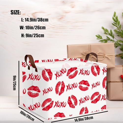 Image of Valentine's Day Basket for Gifts Empty Cute Heart Large Gift Basket Decorative Storage Bin for Kid and Baby Room Decor (XOXO Red Lips)