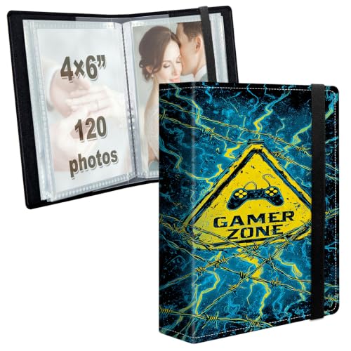 Image of Photo Album 4x6 120 Photos with Strong Elastic Band, Gamer Zone | Large Capacity Premium Leather Picture Album, Portable Wallet Albums Photo Book for Family Anniversaries Wedding Baby
