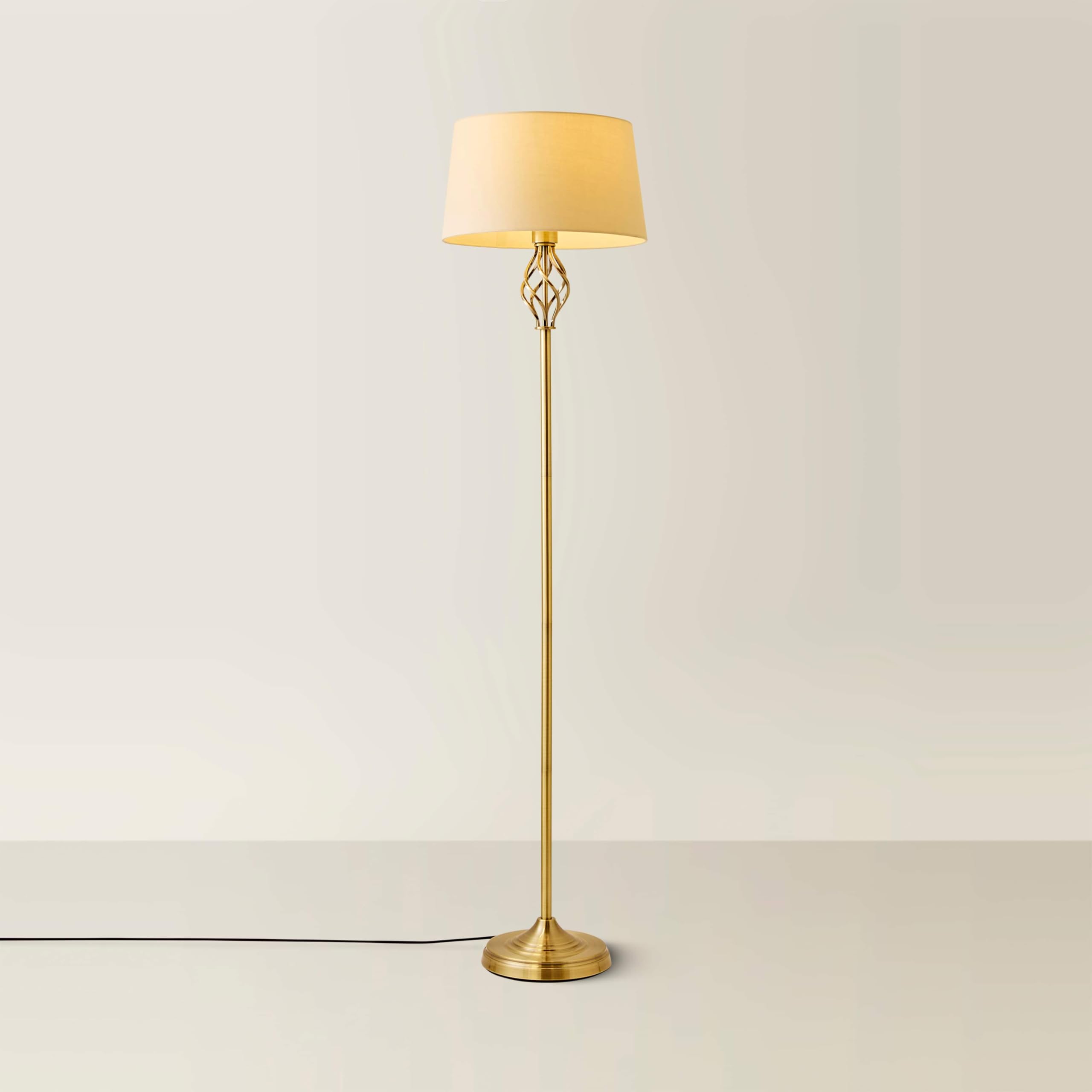 Minisun Beige | Antique Brass Barley Twist Floor Lamp With A Tapered Light Shade | Floor Lamps & Torchieres, Home Décor & Improvement Essential