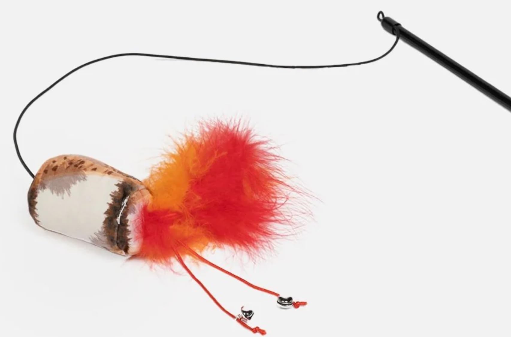 Silver Paw Toasted Marshmallow Cat Toy Teaser Plush w/Bungee Cord Feathers & Bells