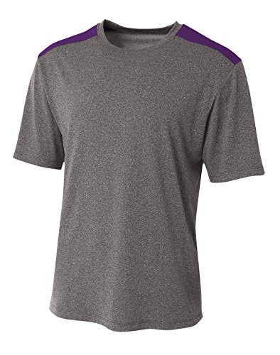 A4 Mens Tourney Heather Short Sleeve Colo Block, Large, Heather/Purple
