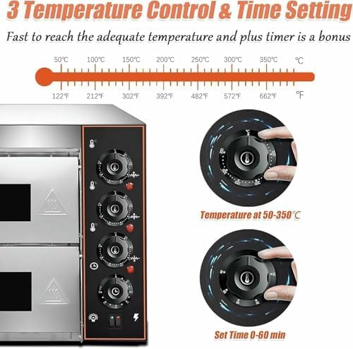 Commercial Electric Pizza Oven, 16-Inch Double Floor Toaster Grill, 40L Capacity, Stainless Steel for Restaurant and Home Use - Ideal for Pizza, Bread, Cakes, Barbecue, and Kebab