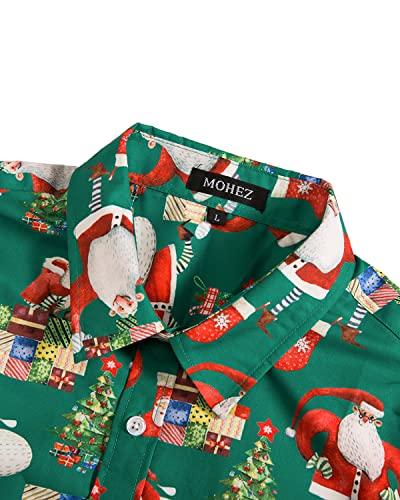 Funky Mens Ugly Christmas Shirt Long Sleeve Santa Claus Funny Button Down Shirt for Holiday Party3