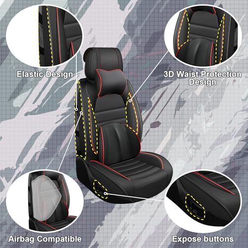 Image of Full Set Car Seat Covers for Ford F-150 F-250 F-350 XL XLT STX Lariat King Ranch Platinum Raptor Seat Covers 2007-2026, Waterproof Seat Protectors(Luxury 5 Seats /Black&Red)