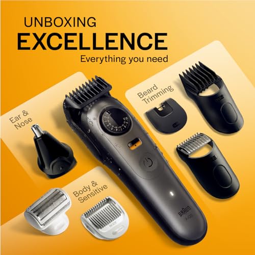 Image of Gillette Series 5 All-in-One Beard & Body Trimmer for Man (by Braun) | 40 length settings for Face, Body, Head & Private Parts | Sensitive Body Comb for body grooming | 7-In-1 on top Attachments | 120 Min Runtime | 5 Min Quick Charge | 100% Waterproof