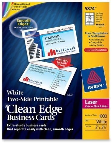 Clean Edge Business Cards, Laser, 2 x 3 1/2, White, 1000/Box