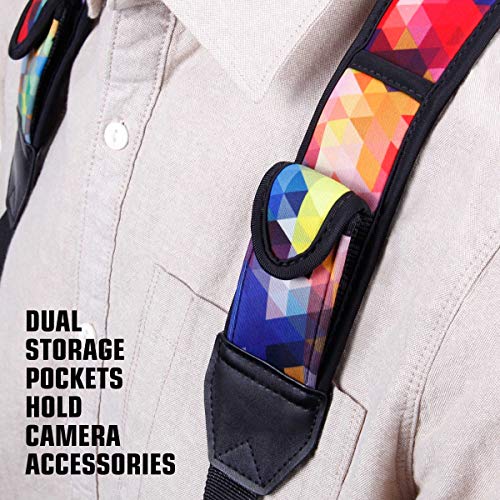 Image of USA Gear DSLR Camera Strap Chest Harness with Quick Release Buckles, Geometric Neoprene Pattern and Accessory Pockets - Compatible with Canon, Nikon, Sony Point and Shoot and Mirrorless Cameras
